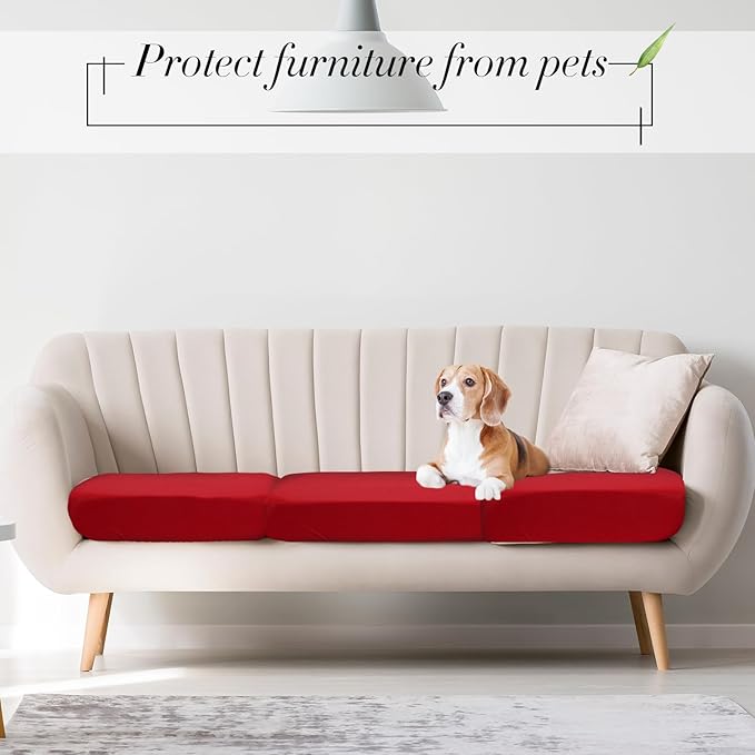 Newwiee 8Pcs Patio Cushion Covers Stretch Outdoor Cushion Cover Replacement for Patio Furniture Sofa Couch Slipcovers, Soft Flexibility Washable Furniture Protector(Waterproof Pure,Wine Red)