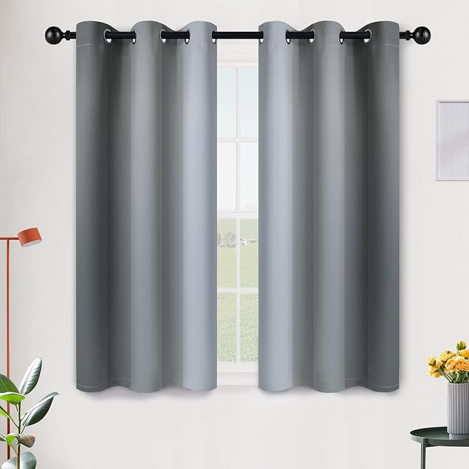 SimpleHome Ombre Room Darkening Curtains 45 inches Length for Bedroom,Grommet Gradient Light Blocking Grey Gradient Window Curtains for Living Room,2 Panels, 42x45 inches