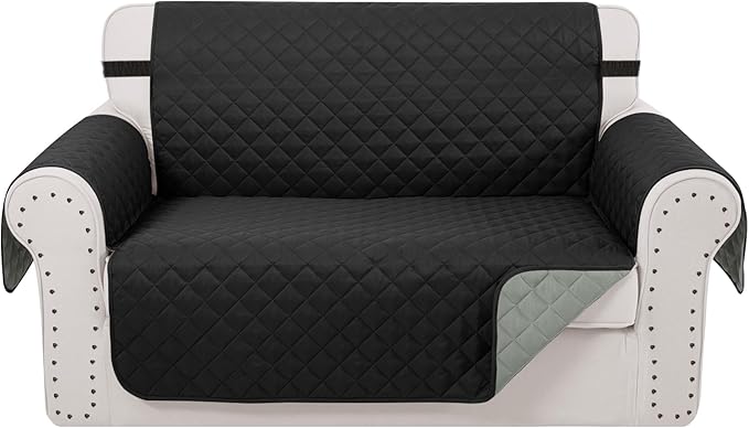 Reversible Loveseat Sofa Covers Couch Cover Furniture Protector(Loveseat Small,Black/Grey)