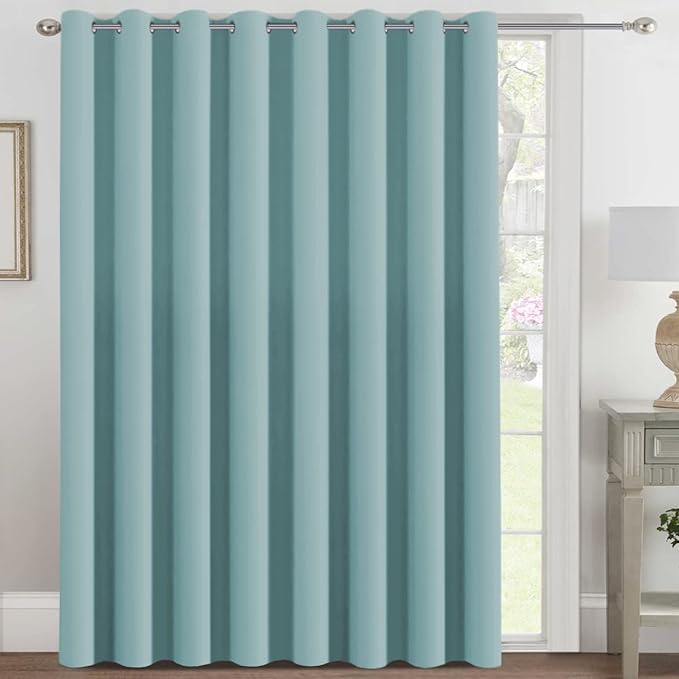 H.VERSAILTEX Blackout Patio Curtains 100 x 96 Inches for Sliding Door Extral Wide Blackout Curtain Panels Thermal Insulated Room Divider - Grommet Top, 8' Tall by 8.5' Wide - Mineral Blue