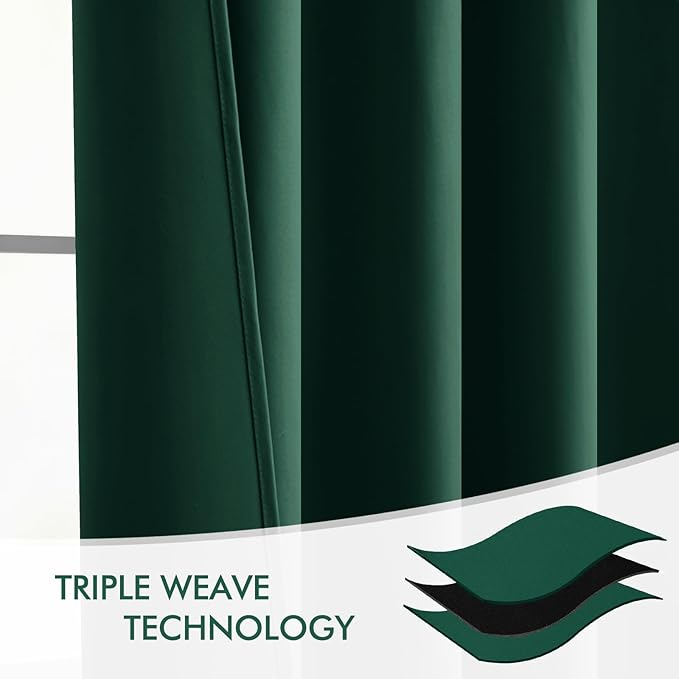 MIULEE Christmas Hunter Green Back Tab Blackout Curtains 102 Inch Long 2 Panels Set for Living Room Bedroom, Rod Pocket/Pinch Pleated Thermal Insulated Room Darkening Floor to Ceiling Window Drapes
