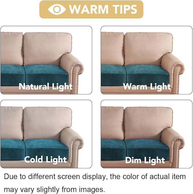 H.VERSAILTEX Velvet Stretch Couch Cushion Cover Plush Cushion Slipcover for Chair Loveseat Sofa Cushion Furniture Protector Seat Cushion Sofa Cover (3 Piece Sofa Cushion Covers, Deep Teal)