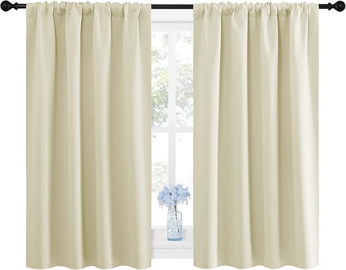 NICETOWN Blackout Curtains for Bedroom, Home Decorations Thermal Insulated Solid Rod Pocket Blackout Drapes for Cafe (Beige, One Pair, 42 x 48-inch)