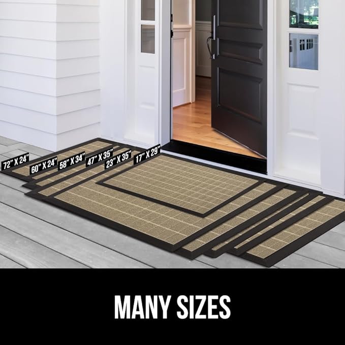 GORILLA GRIP 100% Waterproof All-Season WeatherMAX Doormat US Designed Natural Rubber, Stain and Fade Resistant, Low Profile Indoor Outdoor Door Mats, Easy Clean Patio Mat, 29x17, Taupe Grid