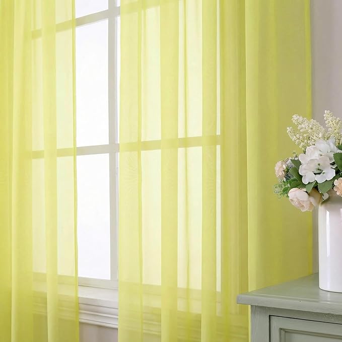 Aiyufeng Lemon Sheer Curtains 63 Inch Length 2 Panels Set for Living Room, Light Filtering Lemon Window Sheers Drapes for Bedroom, Each 42" W x 63" L