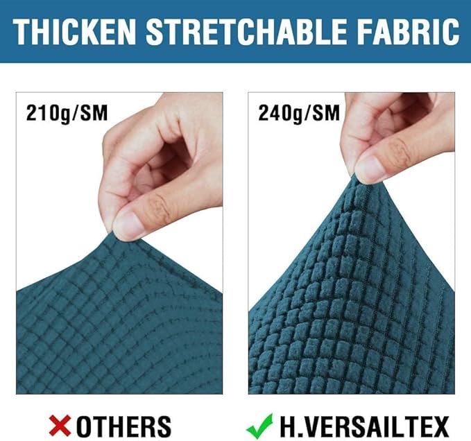 H.VERSAILTEX 4 Piece Stretch Sofa Covers for 3 Cushion Couch Covers for Living Room Furniture Slipcovers (Base Cover Plus 3 Seat Cushion Covers) Thicker Jacquard Fabric (Large Sofa, Deep Teal)