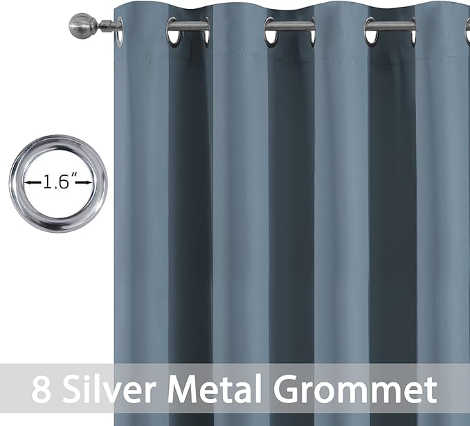Yakamok 84 Inch Length Blackout Curtains for Bedroom, Room Darkening Thermal Insulated Solid Grommet Panels for Living Room(52Wx84L, Stone Blue, 2 Panels)