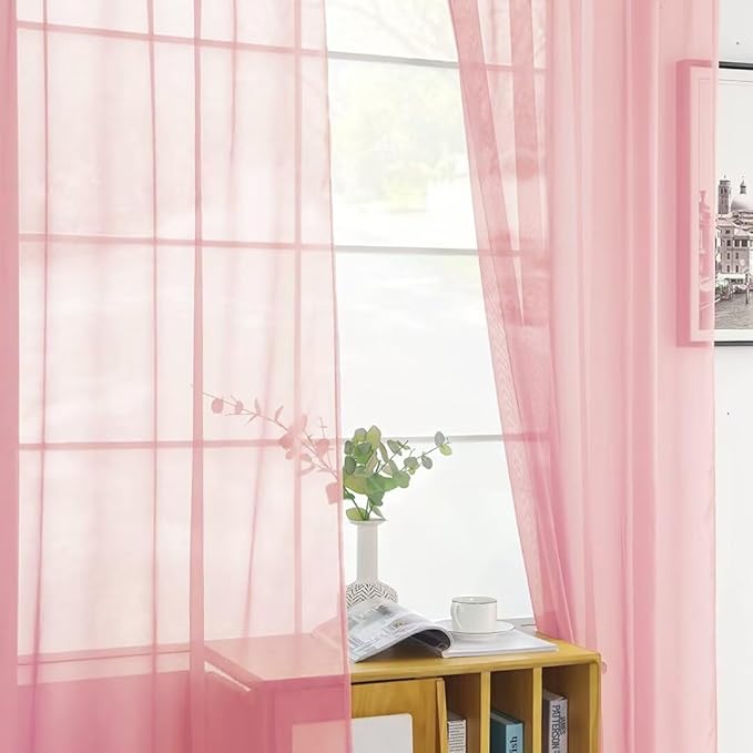 SpaceDresser Sheer Voile Window Treatment Rod Pocket Curtain Panels for Kitchen Bedroom Living Room Drapes Sunlight Filtering Privacy Semi Home Decor Assorted Colors Sizes (Blush, 52 W x 96 L)