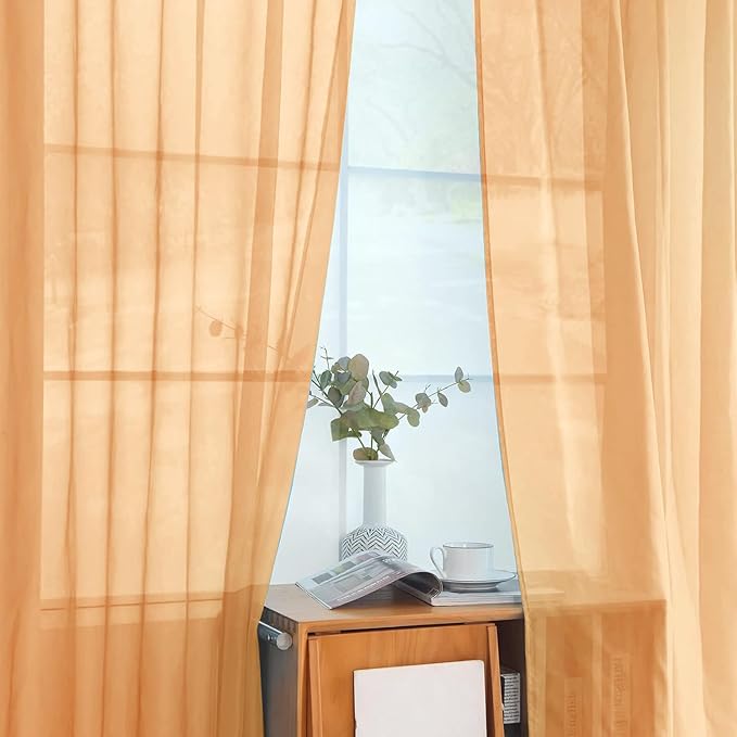 SpaceDresser Beige Sheer Curtains 4 Panels Rod Pocket Semi-Sheer Curtain 63 Inches Long Light Filtering Voile Window Drapes for Bedroom Living Room Kitchen, Each 52W x 63L