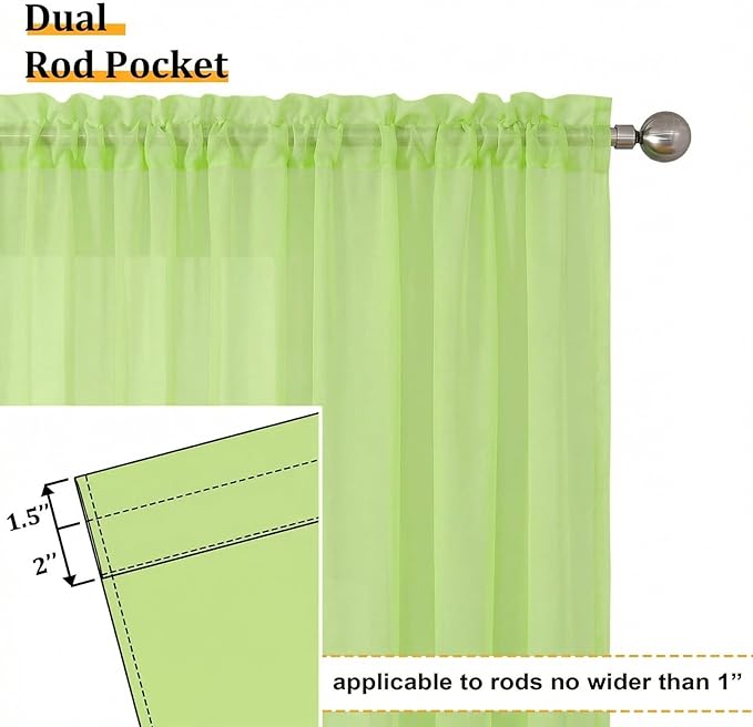 Aiyufeng Lime Sheer Curtains 63 Inch Length 2 Panels Set for Living Room, Light Filtering Lime Window Sheers Drapes for Bedroom, Each 42" W x 63" L