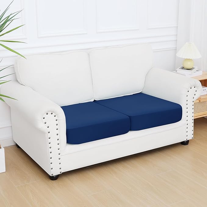 Smiry Printed Couch Cushion Covers, Stretch Soft Couch Covers for Sofa, Washable Non-Slip Sofa Slipcover Furniture Protector for Indoor and Outdoor (2 Pack, Navy)