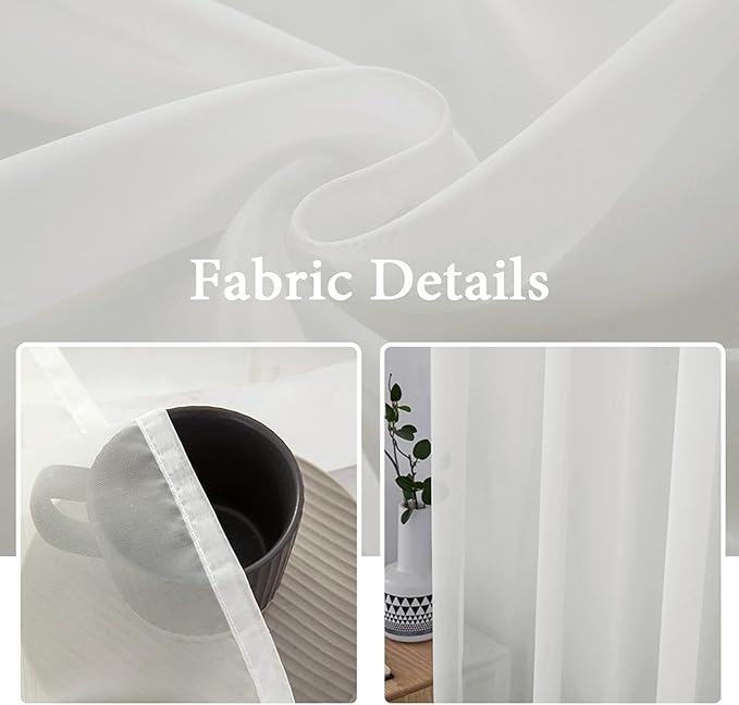 MIULEE 2 Panels Solid Color Sheer Window Curtains Elegant Window Voile Panels/Drapes/Treatment for Bedroom Living Room (54X90 Inches Ivory)