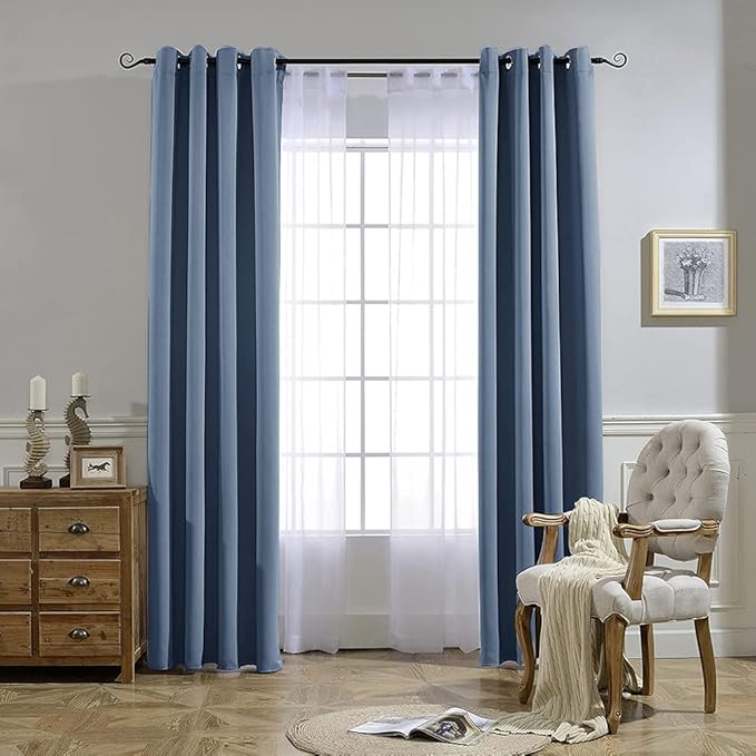 NICETOWN Stone Blue Blackout Curtains for Living Room, Window Treatment Thermal Insulated Room Darkening Grommet Drapes Sound Dampening for Bedroom, 2 Panels, W37 x L72