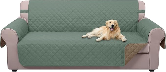 U-NICE HOME Large Sofa Cover Reversible Couch Cover for Dogs with Elastic Straps Water Resistant Furniture Protector for Pets Couch Cover for 4 Cushion Couch (Oversized Sofa, Greyish Green/Taupe)