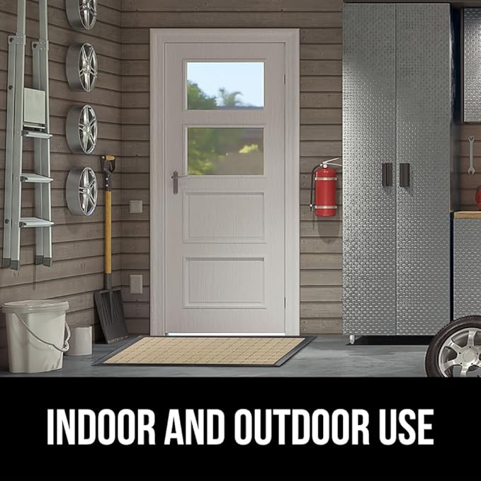 GORILLA GRIP 100% Waterproof All-Season WeatherMAX Doormat US Designed Natural Rubber, Stain and Fade Resistant, Low Profile Indoor Outdoor Door Mats, Easy Clean Patio Mat, 29x17, Taupe Grid