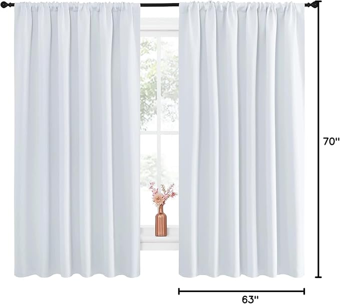 NICETOWN Bedroom Window Curtain Panels - Window Treatment Thermal Insulated Rod Pocket Room Darkening Curtains/Drapes for Patio Door (Greyish White, 2 Panels, 70 by 63)