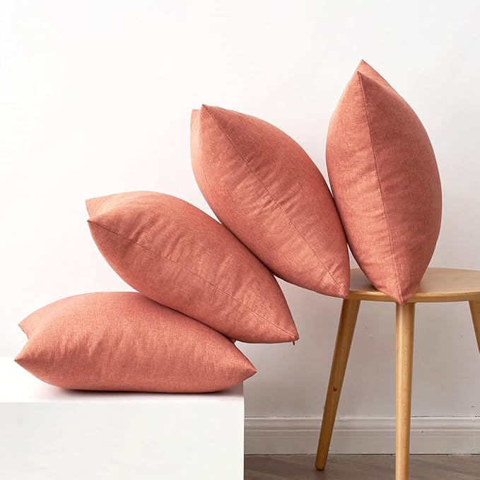 MIULEE Pack of 4 Decorative Outdoor Throw Pillow Covers Linen Waterproof Pillow Covers Spring Farmhouse Cushion Cases for Patio Garden Tent Balcony Couch Sofa 18x18 inch Coral Red