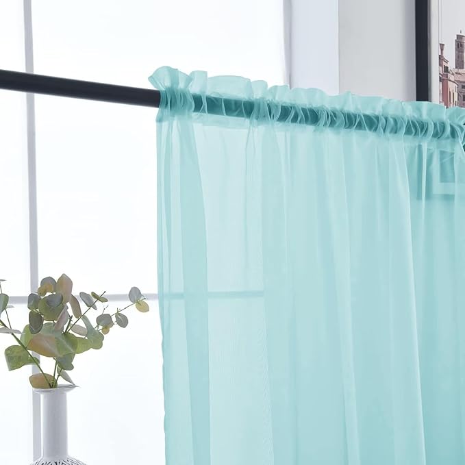 SpaceDresser Basic Rod Pocket Sheer Voile Window Curtain Panels Sky Blue 1 Pair 2 Panels 52 Width 72 Inch Long for Kitchen Bedroom Children Living Room Yard（Sky Blue, 52W x 72L）