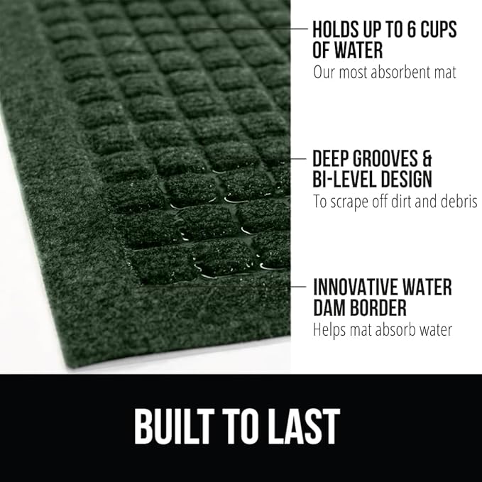 GORILLA GRIP® Ultra Absorbent Front Door Mat Outside Entrance, 47x35, Traps Dirt and Moisture, HydroABSORB Indoor Outdoor Doormat Holds Up to 6 Cups Water, Stain and Fade Resistant Welcome Mat, Green