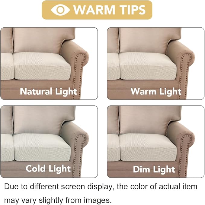 H.VERSAILTEX Super Stretch Individual Seat Cushion Covers Sofa Covers Couch Covers Slipcover Sets Thick Jacquard Textured Twill Fabric (2 Piece Large Sofa Cushion Covers, Cream)