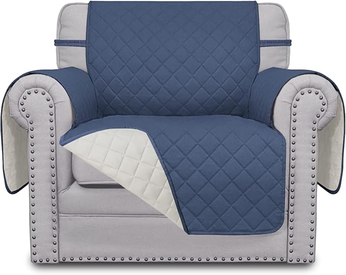 Easy-Going Chair Sofa Slipcover Reversible Sofa Cover Water Resistant Couch Cover Furniture Protector Cover with Elastic Straps for Pets Children Dog Cat (Chair, Dark Blue/Ivory)