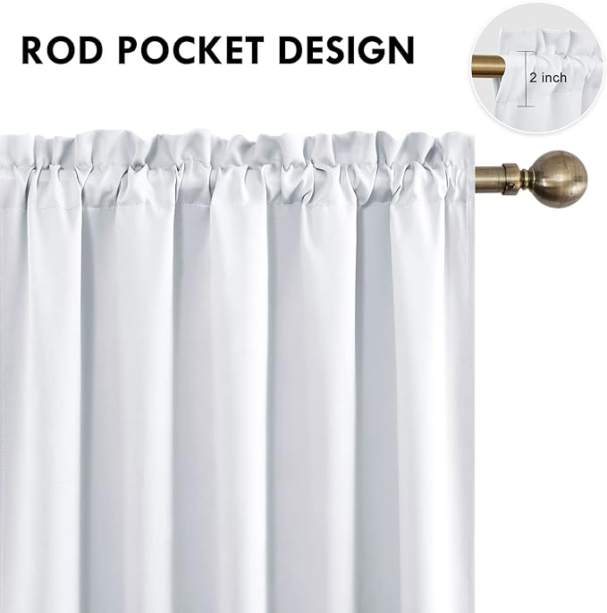 DWCN Blackout Curtains for Bedroom – Rod Pocket Thermal Insulated Noise Reducing Noise Reducing Drapes for Living Room, W 60 x L 63 Inch, 2 Panels, Greyish White