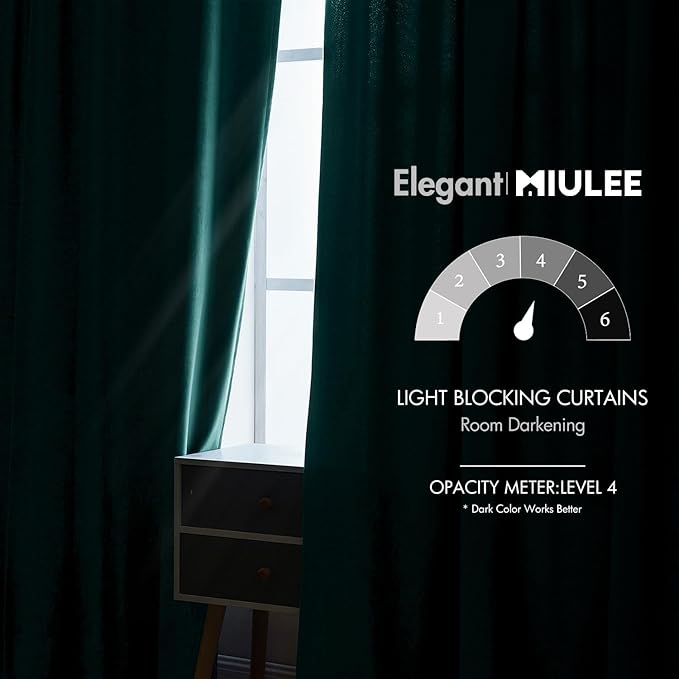 MIULEE Velvet Curtains 2 Panels Luxury Blackout Curtains for Bedroom Living Room Thermal Insulated Christmas Home Decor Super Soft Window Drapes Rod Pocket & Back Tab, Emerald Green, W52 x L72 inches
