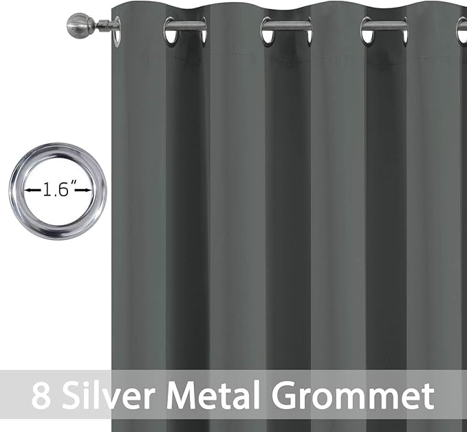 Yakamok Blackout Curtains Room Darkening Thermal Insulated Window Panels,Solid Grommet Top Drapes for Bedroom/Living Room(52Wx90L, Dark Grey, 2 Panels)