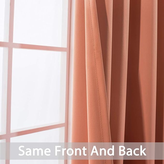 Yakamok 36 Inch Short Blackout Curtains Panels with Grommets, Room Darkening Light Blocking Window Drapes for Kitchen Bathroom,52W x 36L Inches, Coral, 2 Panels