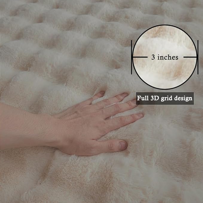 Creamy White Rabbit Plush Rug 5'x8', Fluffy Faux Fur Shaggy Area Rug for Nursery, Kids Room Decor, Soft Fuzzy Carpet for Living Room, Bedroom, Teen Girls Room