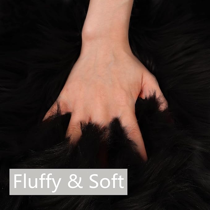 duduta Black Faux Sheepskin Runner Rugs 2x6 ft, Fluffy Shag Bedroom Rug Fur Couch Sofa Covers Halloween Decor Washable