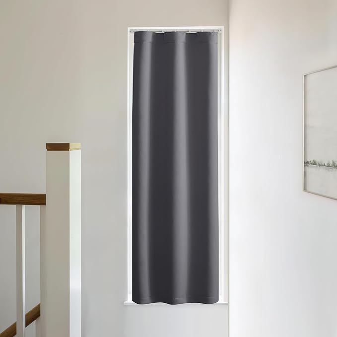 NICETOWN 1 Panel Door Curtain Privacy Thermal Insulated Noise Reducing Blackout French Door Rod Pocket and Ceiling Track Window Covering for Kitchen, Patio Front, Bedroom, Grey, 25" W x 72" L