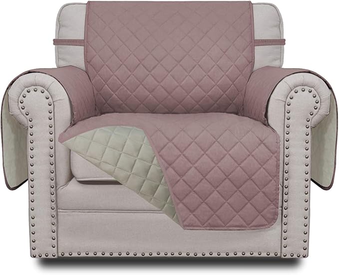 Easy-Going Chair Sofa Slipcover Reversible Sofa Cover Water Resistant Couch Cover Furniture Protector Cover with Elastic Straps for Pets Kids Children Dog Cat (Chair, Pink/Beige)