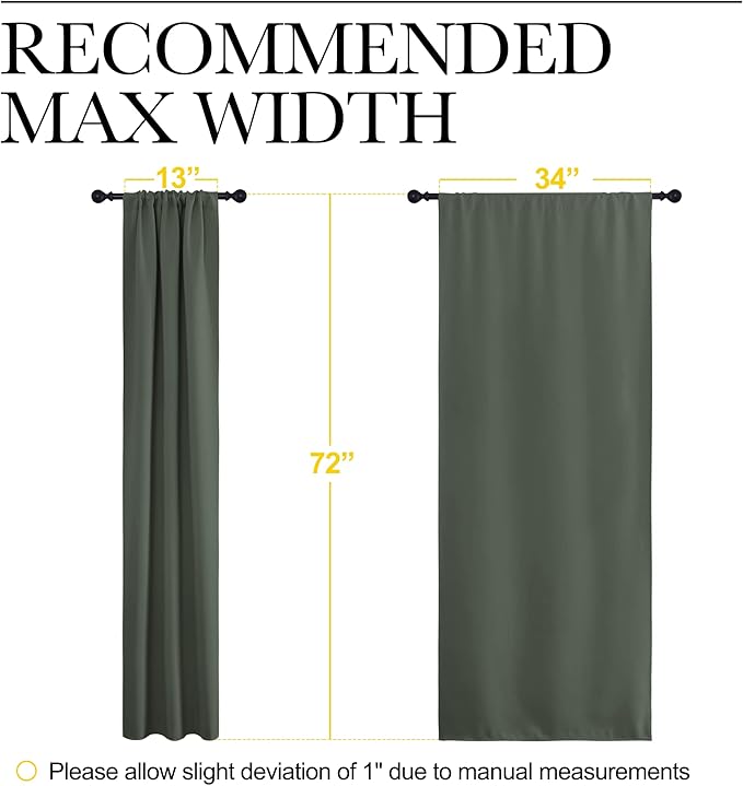 NICETOWN Bedroom Curtains Blackout Draperies - All Season Thermal Insulated Solid Rod Pocket Top Blackout Curtains/Drapes for Kid's Room (Dark Mallard, 1 Pair, 34 x 72 Inch)