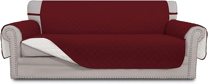 Easy-Going 4 Seater Sofa Slipcover Reversible Sofa Cover Water Resistant Couch Cover with Foam Sticks Elastic Straps Furniture Protector for Pets Children Dog Cat (XX-Large, Christmas Red/Ivory)