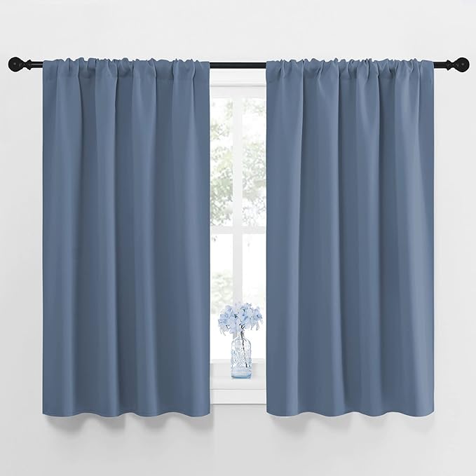 NICETOWN Blackout Curtains for Bedroom, Blackout Curtain Panels, Window Treatment Energy Saving Thermal Insulated Solid Rod Pocket Blackout Drapes/Draperies (Stone Blue, 1 Pair, 42 by 45-inch)