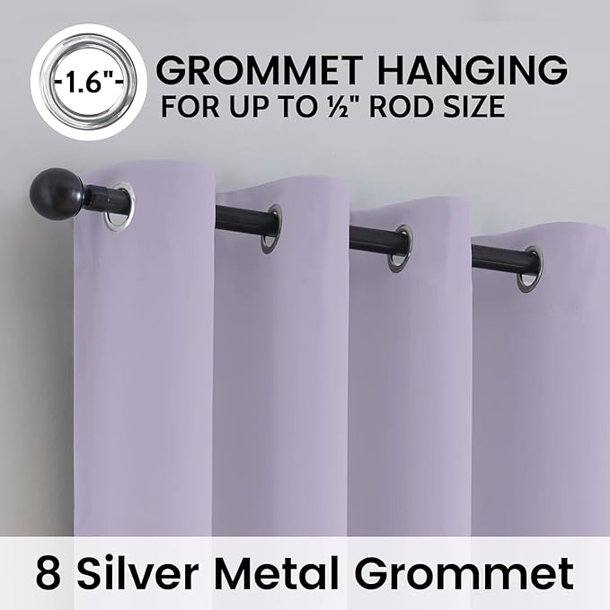 SimpleHome 100% Blackout Curtains for Bedroom,Thermal Insulated Lilac Grommet Window Drapes Room Darkening Curtains for Living Room with Black Back,42 x 72 Inch,2 Panels