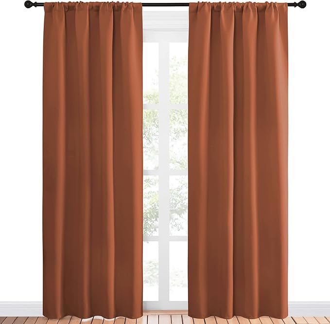 NICETOWN Blackout Curtains and Drapes - Thermal Insulated Solid Rod Pocket Blackout Draperies/Panels (Burnt Orange, 1 Pair, 42 by 84 inches)