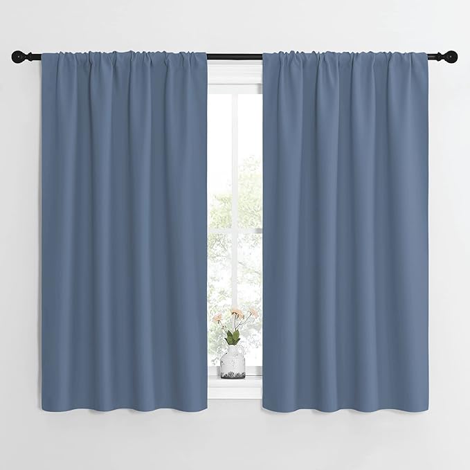 NICETOWN Kitchen Curtains, Short Blackout Curtains & Drapes, Small Window Rod Pocket Draperies for Bedroom (Stone Blue, 42 inches Wide x 54 inches Long, Set of 2)