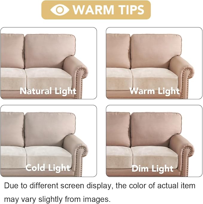 H.VERSAILTEX Velvet Stretch Couch Cushion Cover Plush Cushion Slipcover for Chair Loveseat Sofa Cushion Furniture Protector Seat Cushion Sofa Cover (2 Piece Medium Sofa Cushion Covers, Ivory)