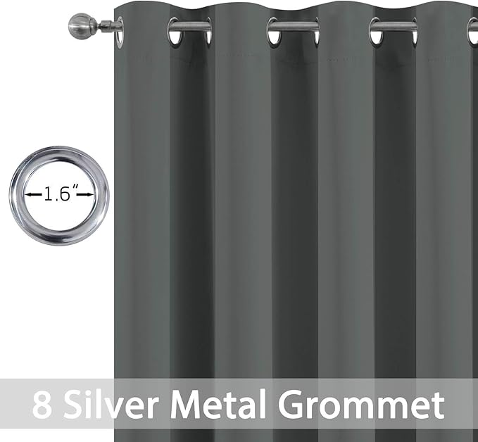 Yakamok Blackout Curtains Room Darkening Thermal Insulated with Grommet Window Curtain for Bedroom, 52 x 108inch,Dark Grey, 2 Panels
