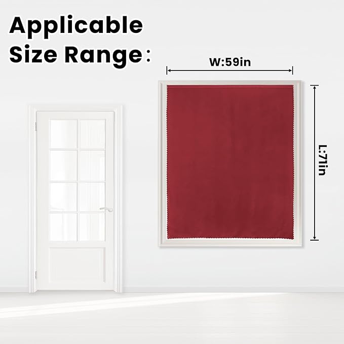 Self Adhesive Curtains, Stick Curtain Blackout Shades Window Cover Curtains for Living Room No Drilling, 59" W X 71" L, Burgundy, 1 Panel