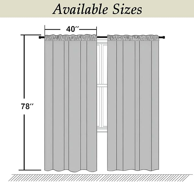 Simplebrand Ava Grey Blackout Curtains for Bedroom, 78 Inch Length, 2 Panels Set, Privacy Thermal Insulated Rod Pocket Window Curtains for Patio, French Door, W40 x L78 Inch