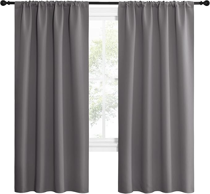 NICETOWN Blackout Curtains 72 for Office - 3 Pass Microfiber Noise Reducing Thermal Insulated Solid Rod Pocket Blackout Window Panels/Drapes (2 Panels, 42 x 72 Inch, Gray)