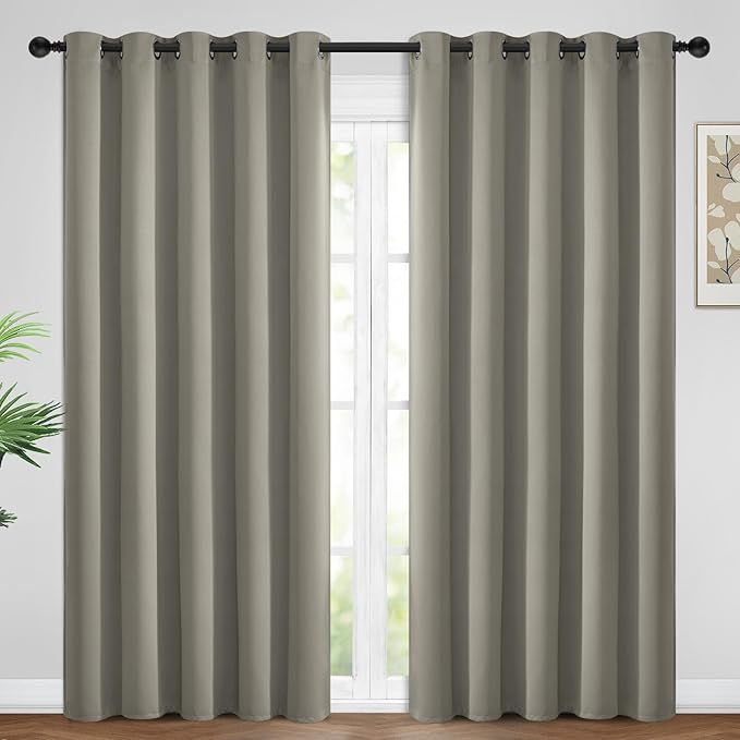 Yakamok Premium Room Darkening Thermal Insulated Curtains for Bedroom/Living Room - Classic Grommet Top (2 Panels, Taupe, 62 Inch by 84 Inch)