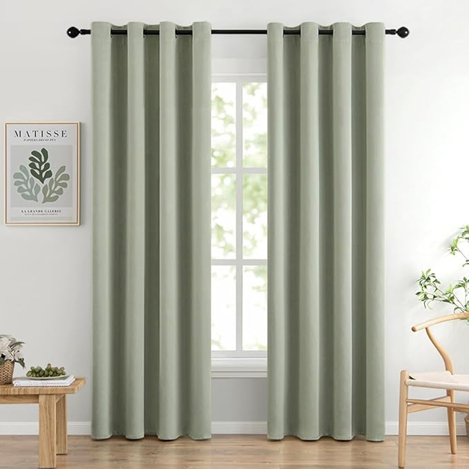 MIULEE Blackout Curtains for Bedroom Living Room Thermal Insulated Room Darkening Grommet Top Solid Light Blocking Drapery Set of 2 Window Panels 52 x 72 Inches Sage Green