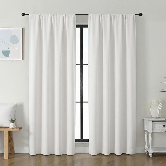 Simplebrand Ava Light Beige Light Filtering Curtains for Bedroom 72 Inch Length 2 Panels Set, Privacy Thermal Insulated Rod Pocket Door Window Curtains for Patio French Door Front Door, W40 x L72 Inch