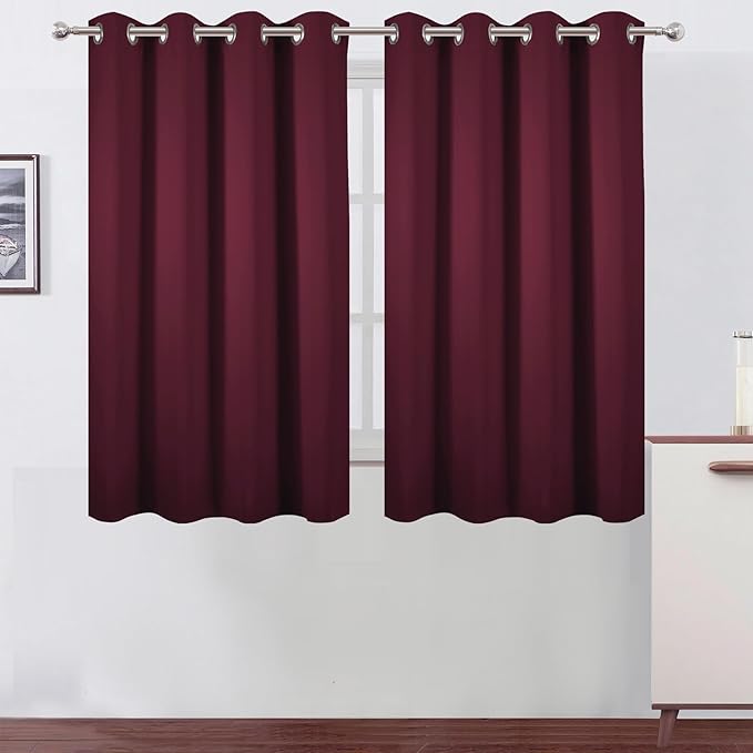 LEMOMO Blackout Curtains 66 x 54 Inch Long Burgundy Red Curtains Set of 2 Panels Room Darkening Curtains for Bedroom and Living Room