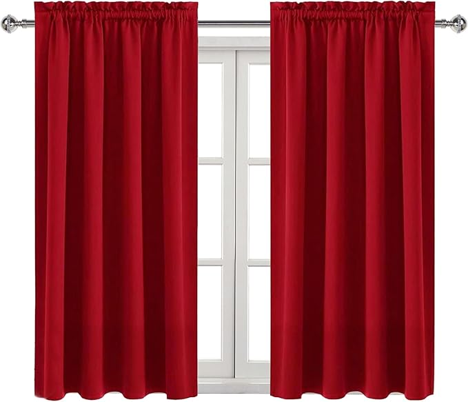DWCN Christmas Red Blackout Curtains for Bedroom –Rod Pocket Thermal Insulated Room Darkening Drapes for Living Room, W 42 x L 54 Inch, 2 Panels