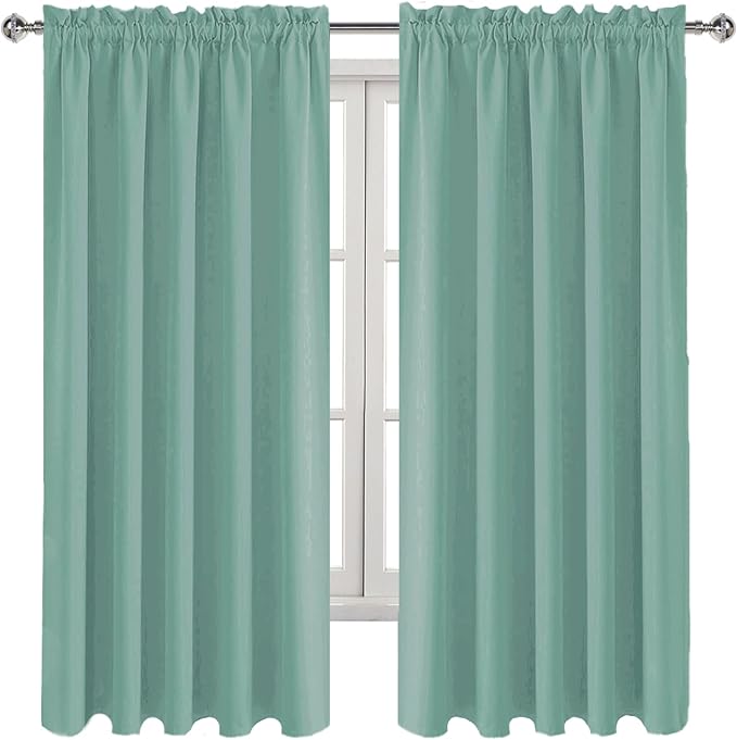 DWCN Blackout Curtains for Living Room Thermal Insulated, Energy Saving & Noise Reducing Bedroom Curtains, Sage Green, W 60x L 63 Inch, Set of 2 Rod Pocket Curtain Panels